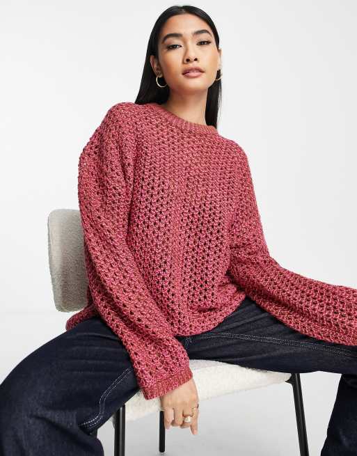 ASOS DESIGN mock crochet sweater in mixed yarn