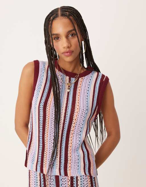 ASOS DESIGN mock crochet vertial stripe tank in multi