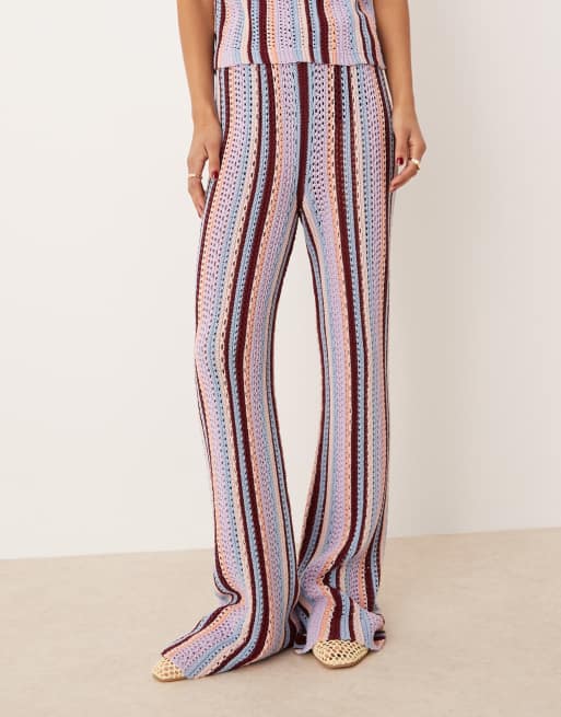 ASOS DESIGN mock crochet vertical stripe knit pants in multi | ASOS