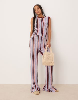 Asos Design Mock Crochet Vertical Stripe Tank In Multi