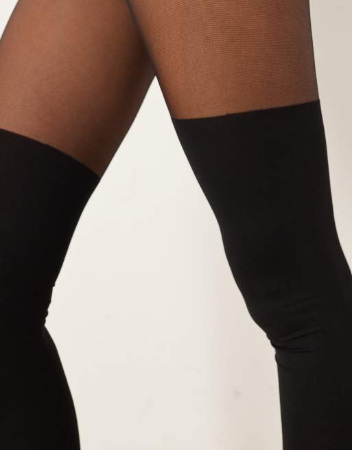 ASOS DESIGN mock over the knee tights with bum and tum support in black