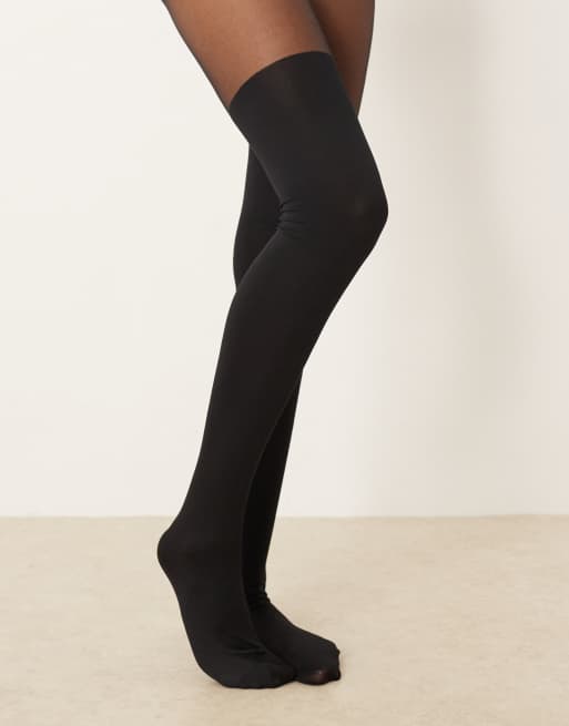 ASOS DESIGN mock over the knee tights with bum and tum support in black