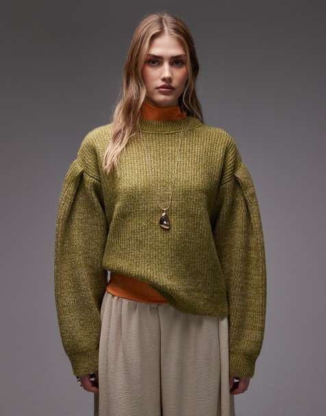 ASOS DESIGN – Mockabrun, fluffig, stickad tröja med rund halsringning - view 1