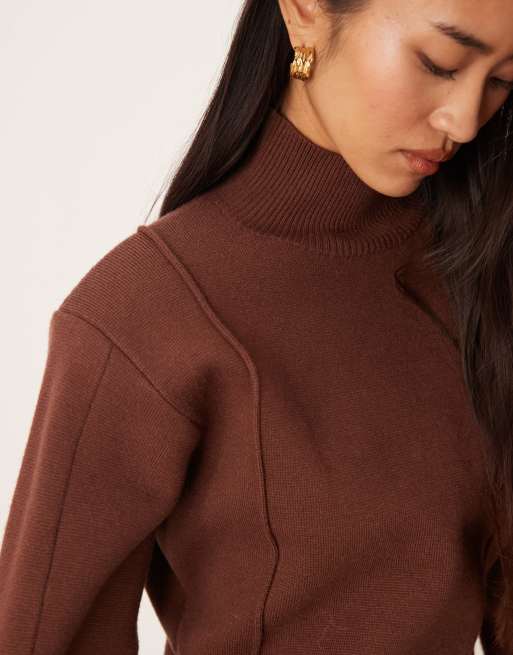 ASOS DESIGN – Mockabrun, strukturerad miniklänning med markerad midja, 3 av 4