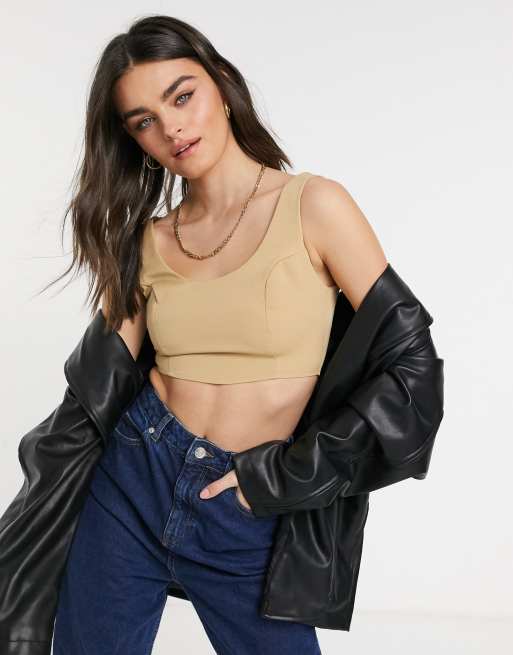 ASOS DESIGN – Mockafärgad korsettopp med fyrkantig halsringning