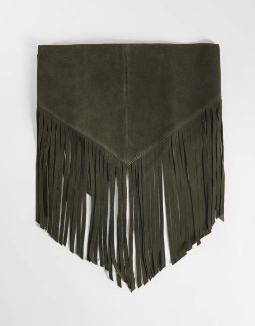 ASOS DESIGN mockaskärp med fransar i khaki, 2 av 3
