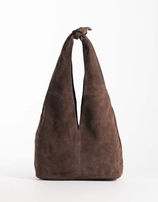 ASOS DESIGN mockatoteväska i chokladbrunt med knutdetaljerat handtag