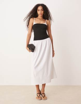 Asos Design Mocohrome Poplin Mix Cinched Maxi Dress