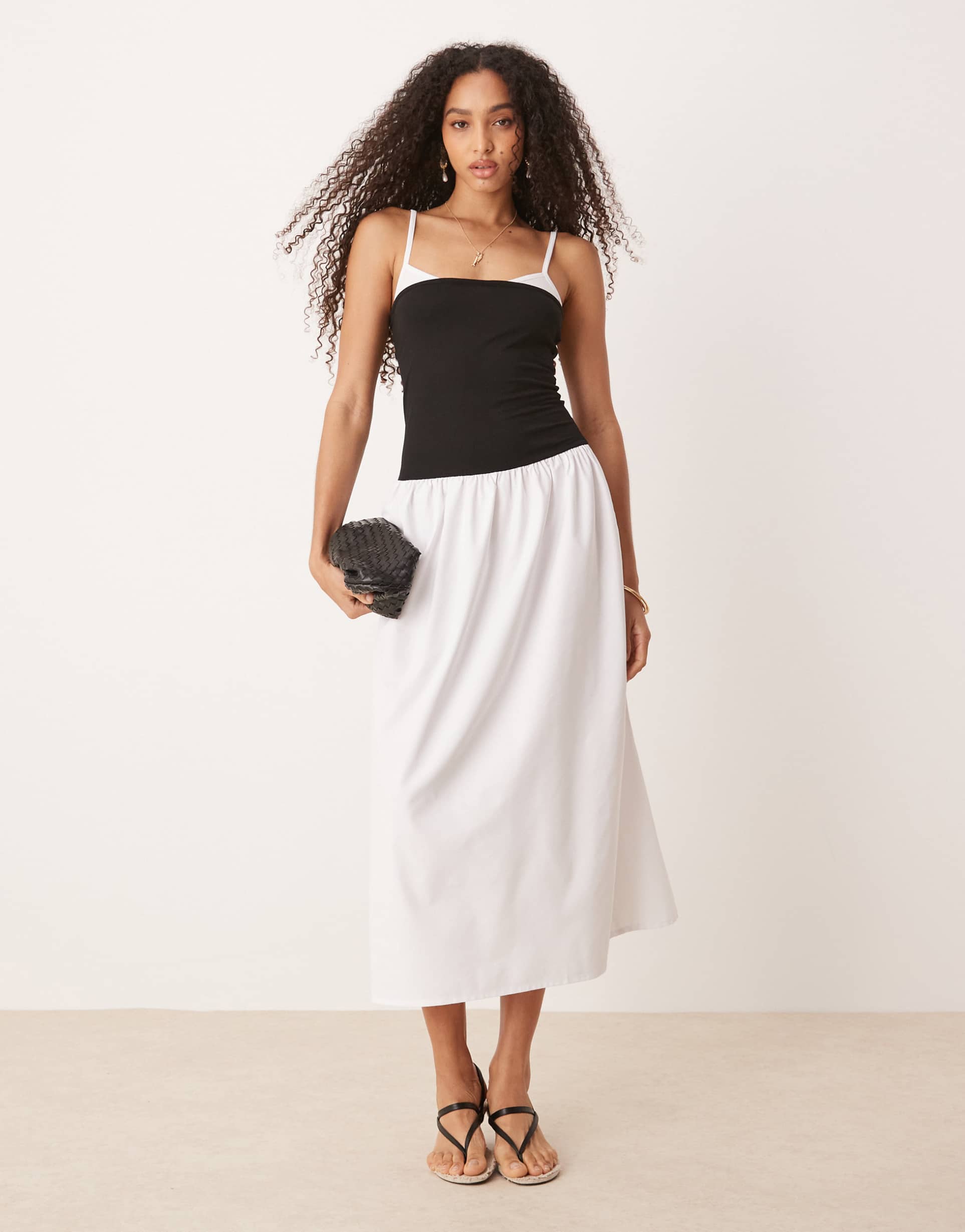 asos design mocohrome poplin mix cinched maxi dress in ivory