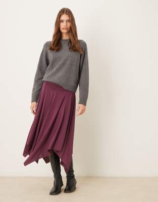 Asos Design Modal Asymmetric Hanky Hem Skirt In Red