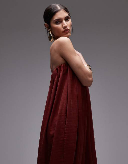 ASOS DESIGN modal bandeau bubble hem jumpsuit in brick red