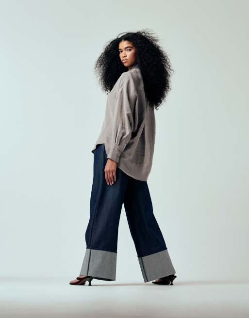 ASOS DESIGN modal batwing oversized shirt with scarf in grey, 4 of 4