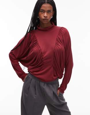 Asos Design Modal Batwing Sleeve Top In Red