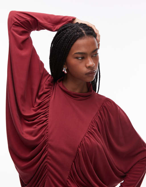 ASOS DESIGN modal batwing sleeve top in cherry red , 3 of 4