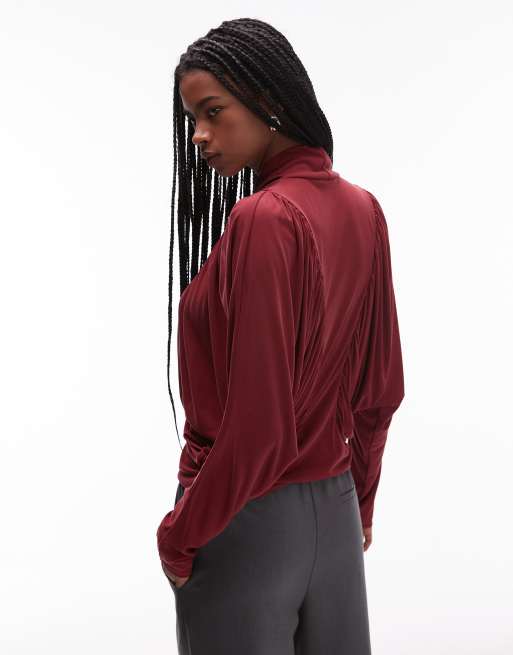 ASOS DESIGN modal batwing sleeve top in cherry red , 4 of 4