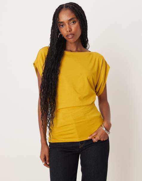 ASOS DESIGN modal batwing slouchy top in ocher - view 1