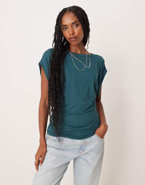 ASOS DESIGN modal batwing slouchy top in teal - view 1