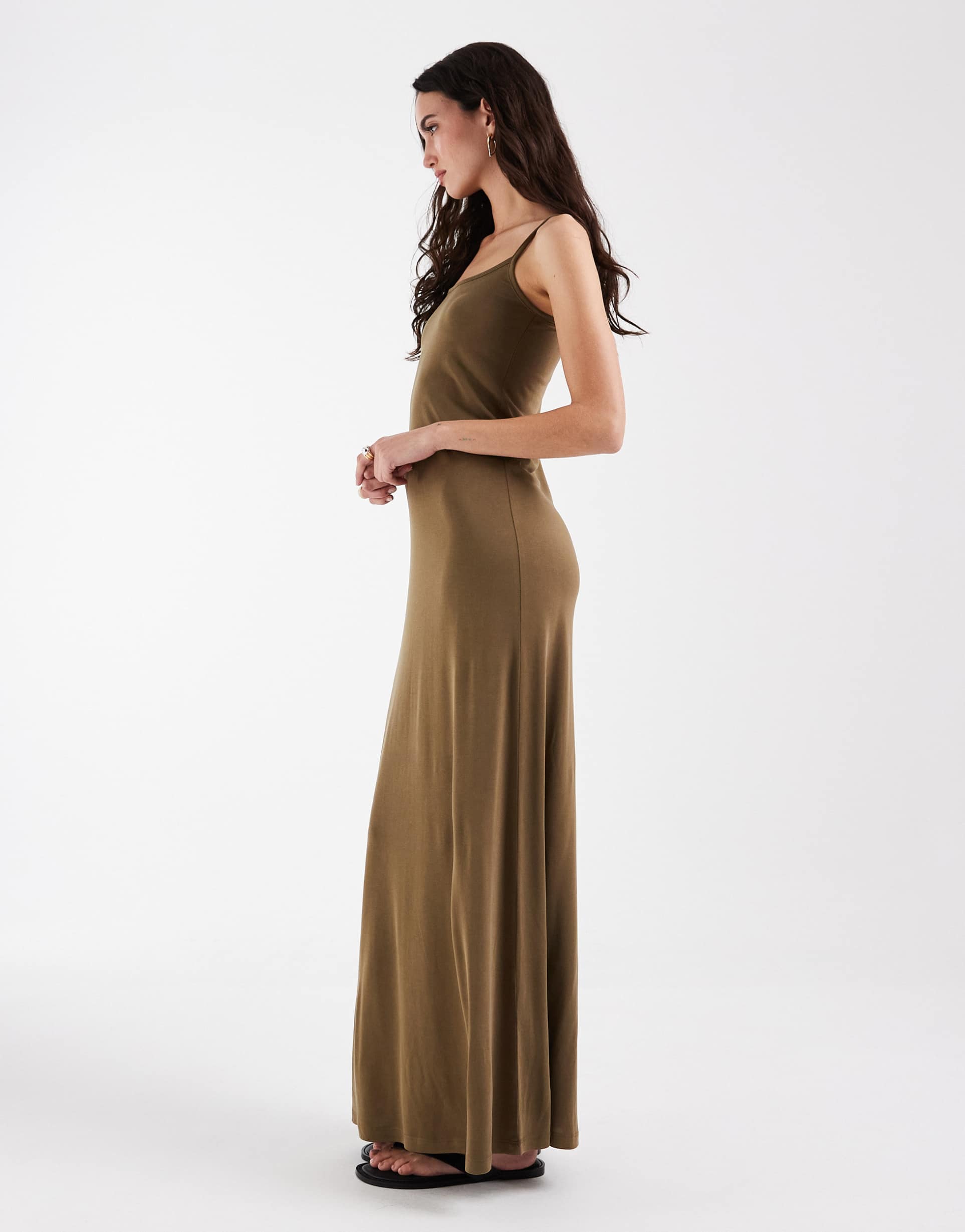 asos design modal blend soft touch slip dress in khaki