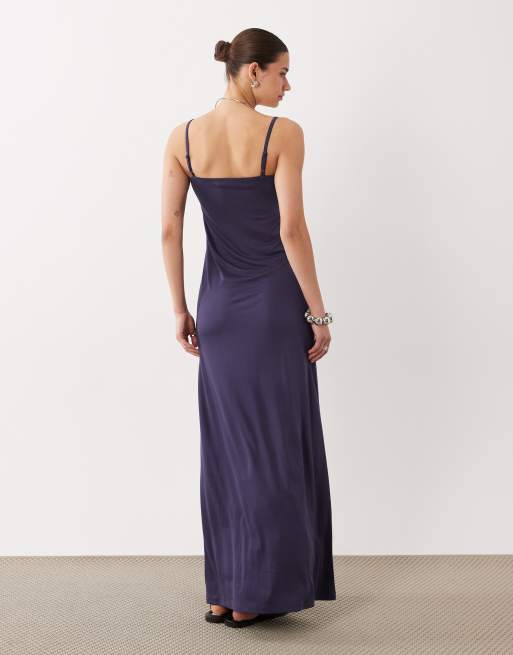 ASOS DESIGN modal blend soft touch slip dress in navy, 2 of 4