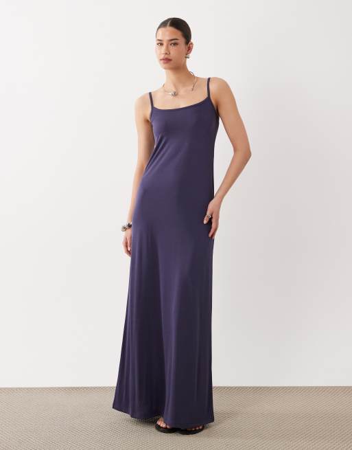 ASOS DESIGN modal blend soft touch slip dress in navy, 4 of 4