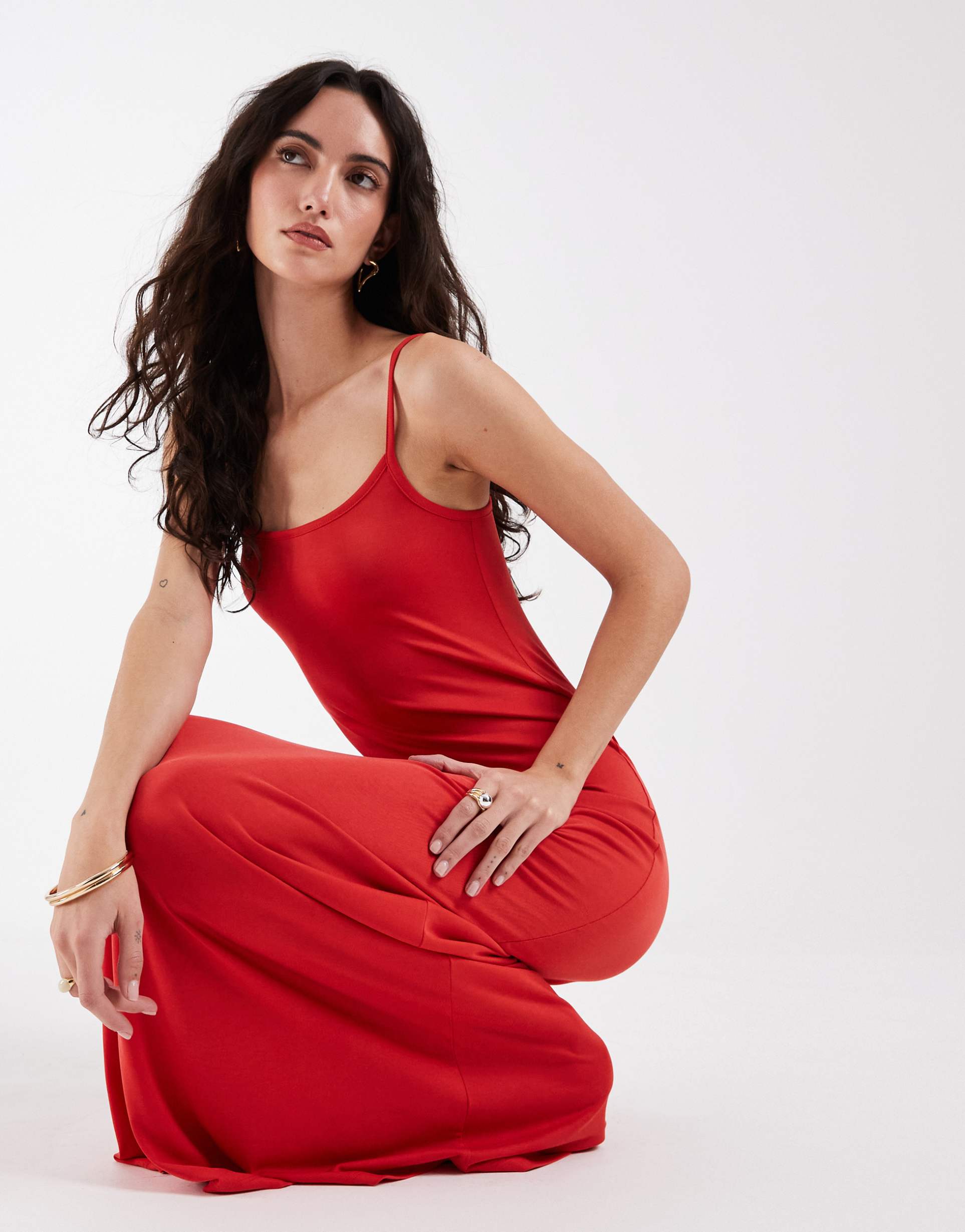 asos design modal blend soft touch slip dress in red