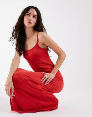 Asos Design Modal Blend Soft Touch Slip Dress-red