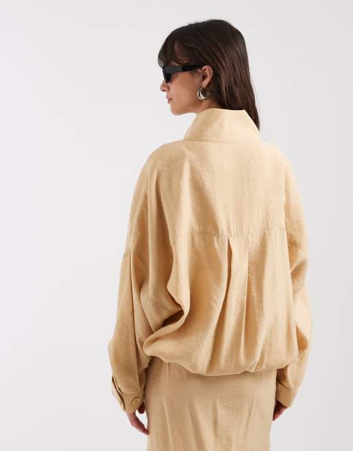 ASOS DESIGN modal blend utility funnel neck bubble shacket in beige, 4 of 4