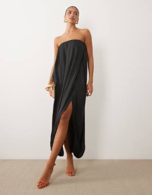 Asos Design Modal Bubble Bandeau Maxi Dress In Blue