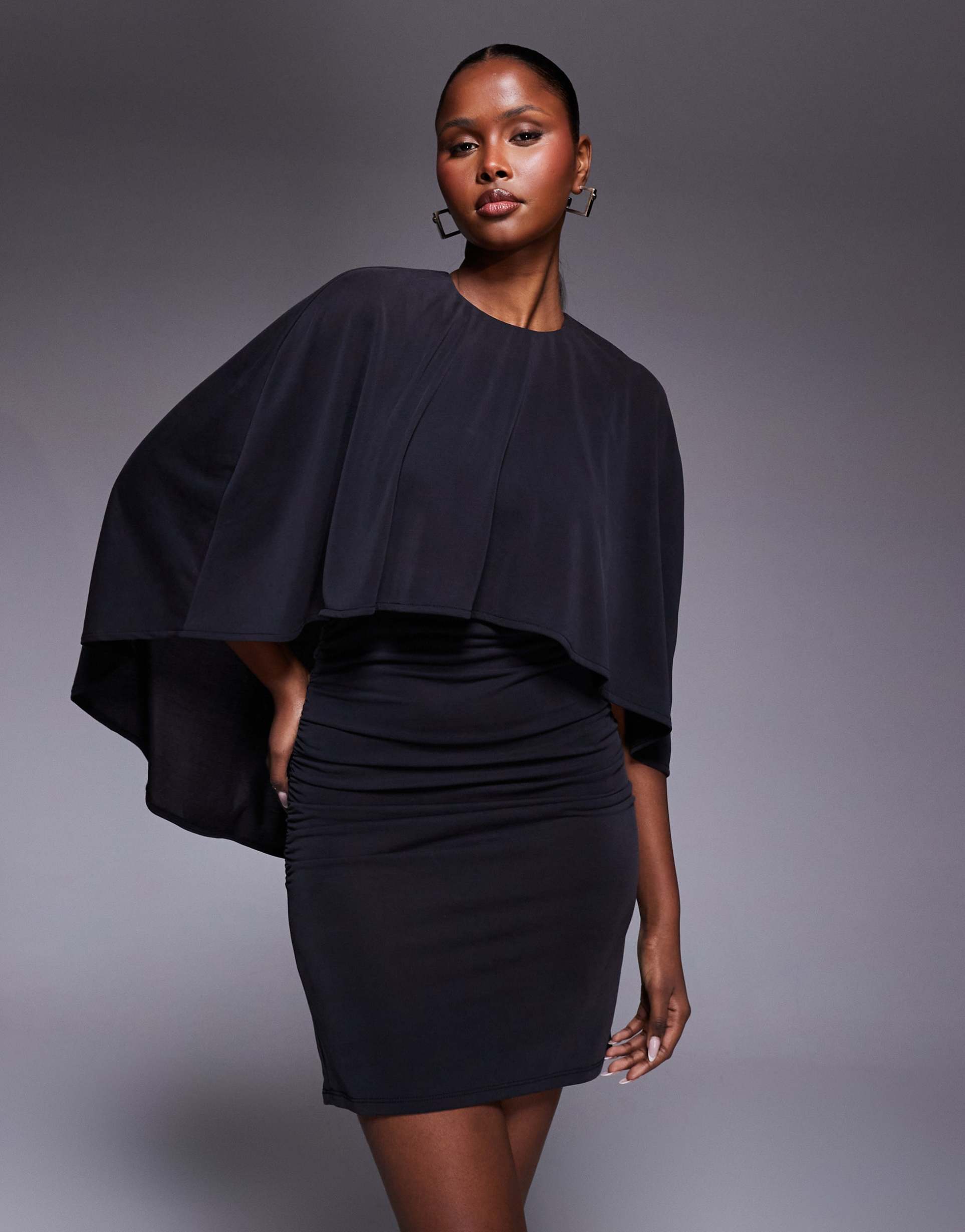asos design modal cape mini dress in black
