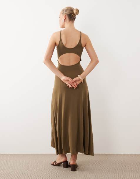 ASOS DESIGN modal cut out back maxi dress in khaki - view 1