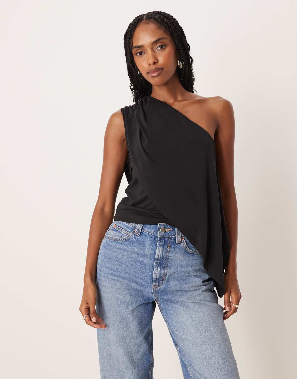 ASOS DESIGN modal drape one shoulder top in black