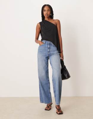 Asos Design Modal Drape One Shoulder Top In Black