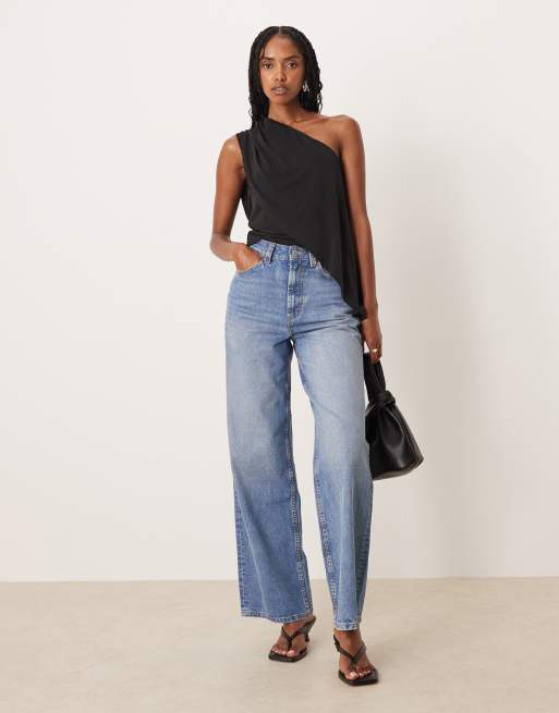 ASOS DESIGN modal drape one shoulder top in black, 2 of 4