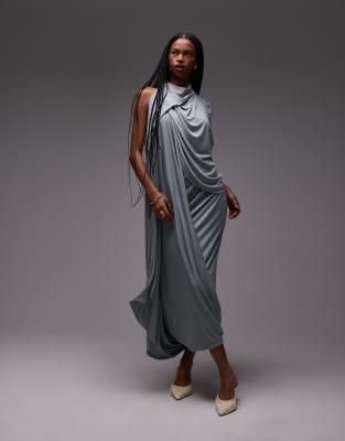Asos Design Modal Draped One Shoulder Maxi Dress In Green