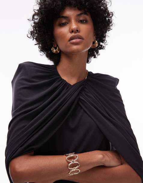 ASOS DESIGN modal draped wrap cape top in black - view 1