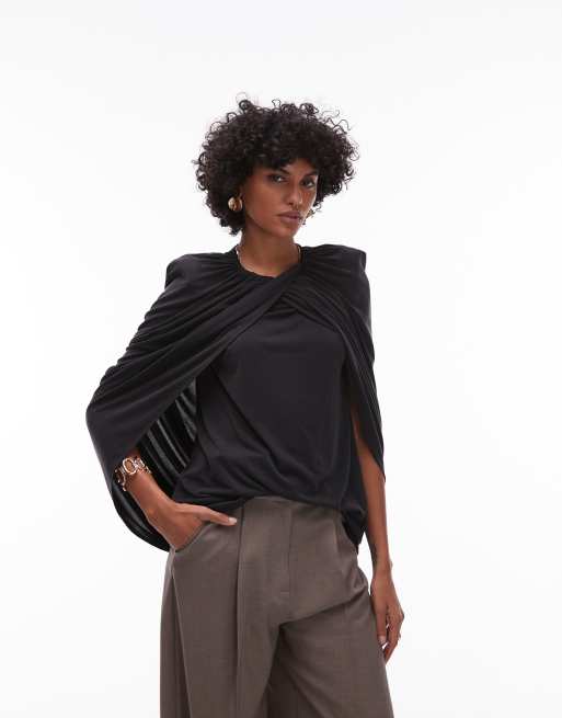 ASOS DESIGN modal draped wrap cape top in black | ASOS