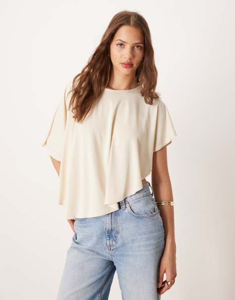 ASOS DESIGN modal drapey cape top in cream - view 1
