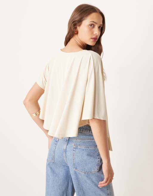 ASOS DESIGN modal drapey cape top in cream