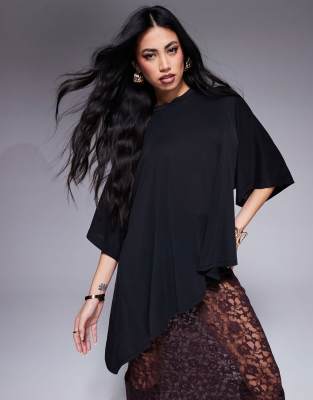 Asos Design Modal Drapey Hem T-shirt In Black