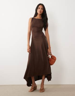 Asos Design Modal Drop Waist Midi Dress-brown