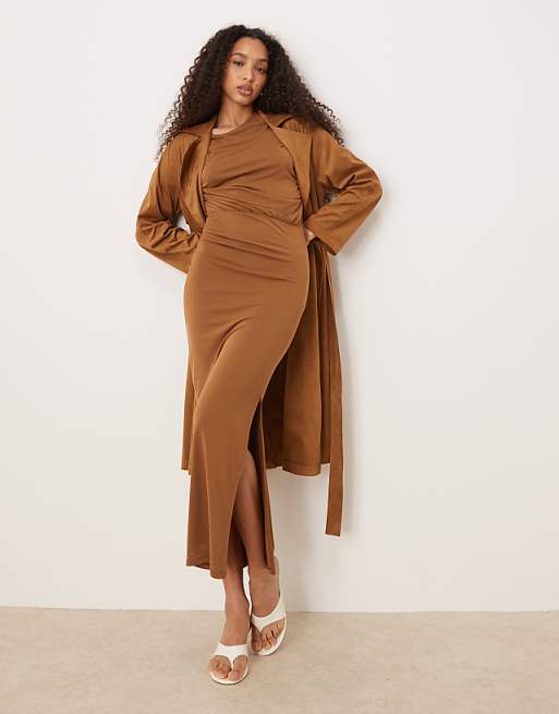 ASOS DESIGN modal fallen shoulder blouson midi dress detail ASOS DESIGN modal fallen shoulder blouson midi dress detail