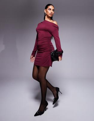 asos design fallen shoulder skater mini dress with tie detail Red Satin Buckle Strap Halter Mini Dress - Event Dresses main image 1