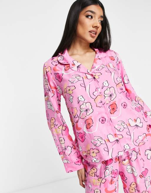 ASOS DESIGN ditsy floral traditional pyjama set in 100% modal