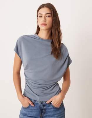 Asos Design Modal Grown-on Neck Drapey Tee In Blue
