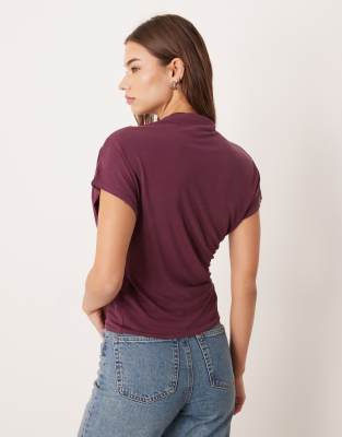 Asos Design Modal Grown On Neck Drapey Tee In Brown