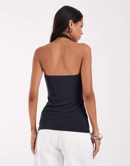 ASOS DESIGN modal halter knot vest top in black, 4 of 4