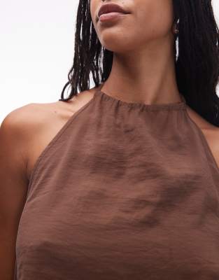 Asos Design Modal Halter Top In Brown