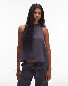 ASOS DESIGN modal one shoulder draped top in slate gray