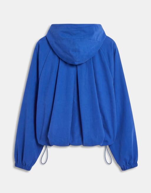 ASOS DESIGN modal hooded zip through sports bomber in blue, 7 of 9