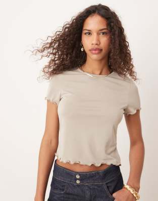 ASOS DESIGN modal lettuce hem baby tee-Gray
